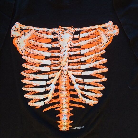 Vintage 90s Skeleton Torso Neon Glow In The Dark T-Shirt - Picture 3 of 8
